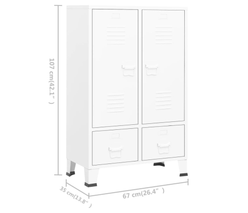 vidaXL skapis, 67x35x107 cm, industriāls dizains, tērauds, balts