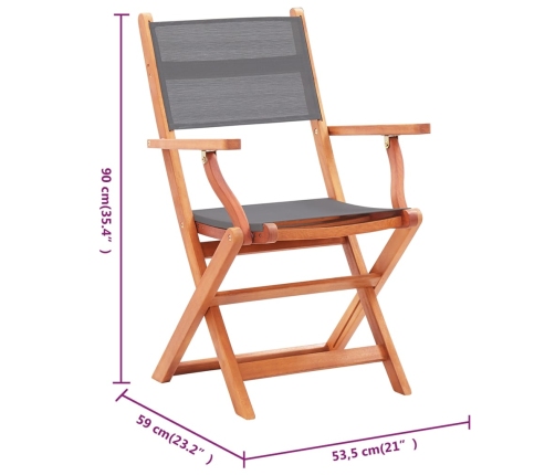 vidaXL dārza krēsli, 8 gab., eikalipta masīvkoks un pelēks audums
