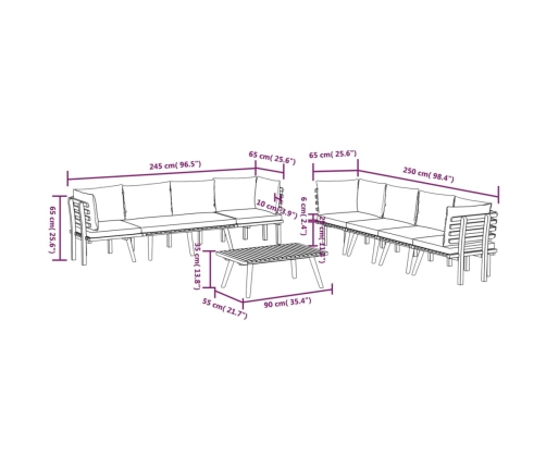 vidaXL 8-daļīgs dārza atpūtas mēbeļu komplekts ar matračiem, akācija