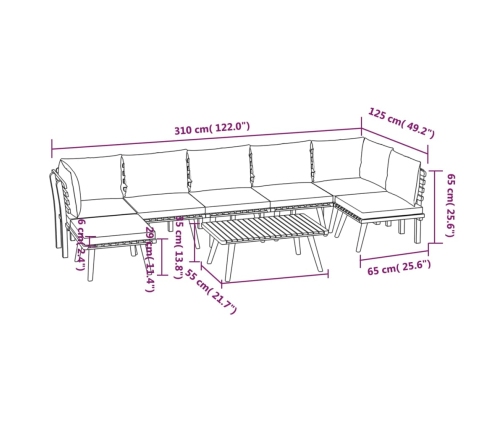 vidaXL 8-daļīgs dārza atpūtas mēbeļu komplekts ar matračiem, akācija