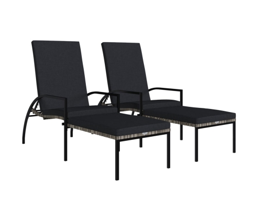 vidaXL sauļošanās zviļņi ar kāju balstiem, 2 gab., PE rotangpalma