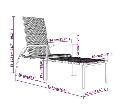 vidaXL sauļošanās zviļņi ar kāju balstiem, 2 gab., PE rotangpalma