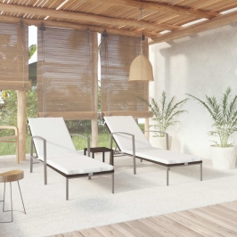 Sauļošanās Zviļņi, 2 Gab., Ar Galdiņu, Brūna Pe Rotangpalma Vidaxl