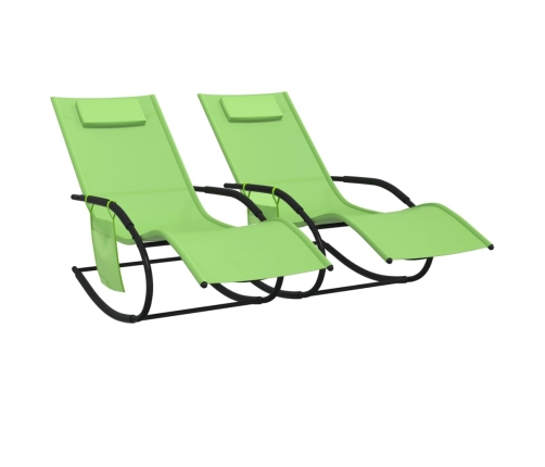 vidaXL sauļošanās šūpuļkrēsli, 2 gab., tērauds, zaļš tekstilēns