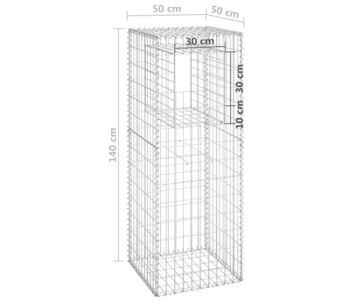 vidaXL vertikāls gabions, 50x50x140 cm, dzelzs