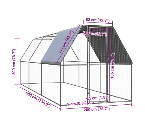 vidaXL vistu būris, 2x6x2 m, cinkots tērauds