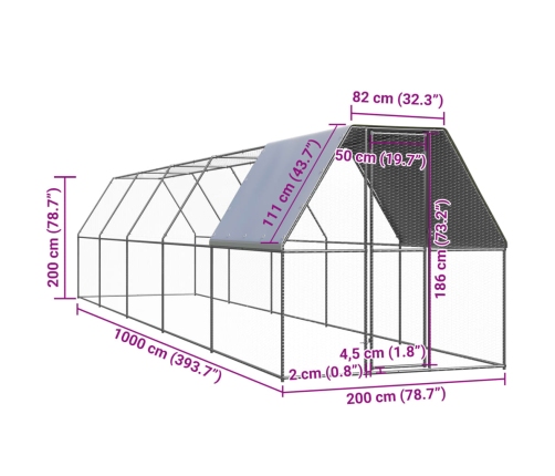 vidaXL vistu būris, 2x10x2 m, cinkots tērauds