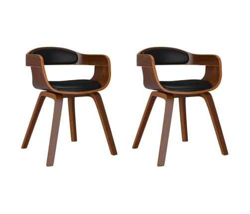 vidaXL virtuves krēsli, 2 gab., liekts koks un melna mākslīgā āda