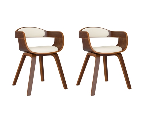 vidaXL virtuves krēsli, 2 gab., liekts koks un krēmkrāsas mākslīgā āda