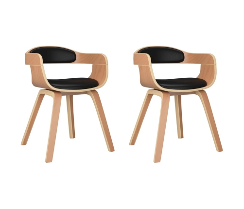 vidaXL virtuves krēsli, 2 gab., liekts koks un melna mākslīgā āda