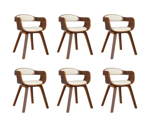 vidaXL virtuves krēsli, 6 gab., liekts koks un krēmkrāsas mākslīgā āda