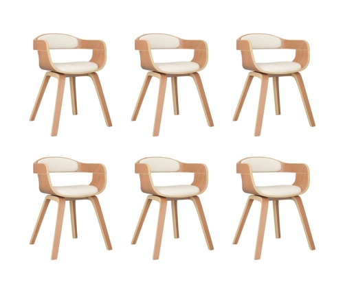 vidaXL virtuves krēsli, 6 gab., liekts koks un krēmkrāsas mākslīgā āda