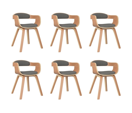 Virtuves Krēsli, 6 Gab., Liekts Koks Un Gaiši Pelēks Audums Vidaxl