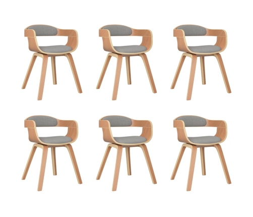 vidaXL virtuves krēsli, 6 gab., liekts koks un pelēkbrūns audums