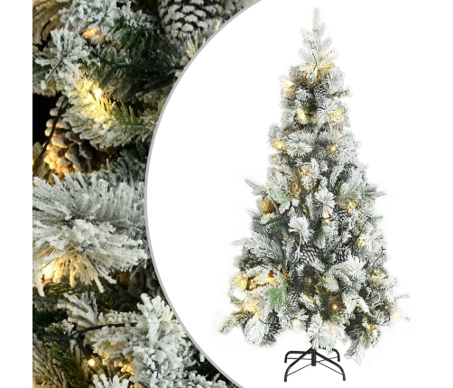 vidaXL Ziemassvētku egle ar čiekuriem, sniegu, 225 cm, PVC un PE