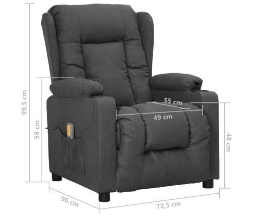 vidaXL masāžas krēsls, paceļams, tumši pelēks audums