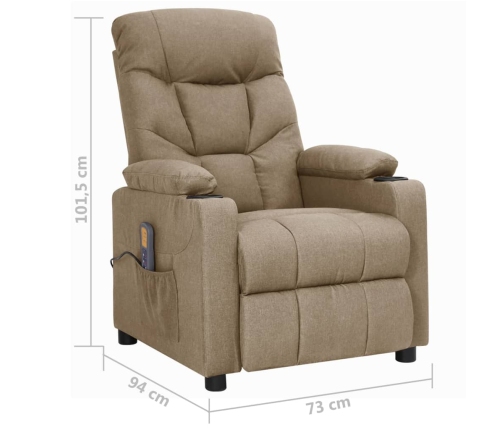 vidaXL masāžas krēsls, paceļams, pelēkbrūns audums