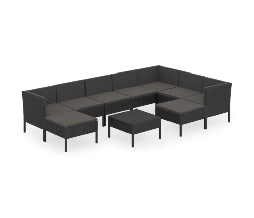 vidaXL 10-daļīgs dārza atpūtas mēbeļu komplekts, melna PE rotangpalma