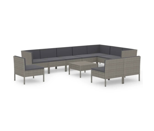 vidaXL 11-daļīgs dārza atpūtas mēbeļu komplekts, pelēka PE rotangpalma