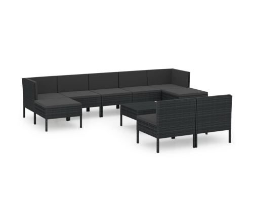vidaXL 10-daļīgs dārza atpūtas mēbeļu komplekts, melna PE rotangpalma