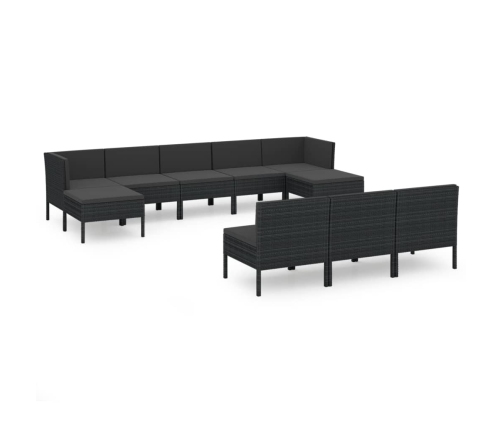 vidaXL 10-daļīgs dārza atpūtas mēbeļu komplekts, melna PE rotangpalma