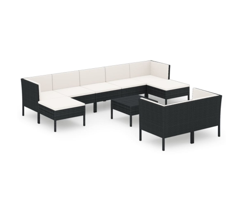 vidaXL 10-daļīgs dārza atpūtas mēbeļu komplekts, melna PE rotangpalma