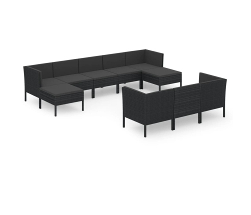 vidaXL 10-daļīgs dārza atpūtas mēbeļu komplekts, melna PE rotangpalma