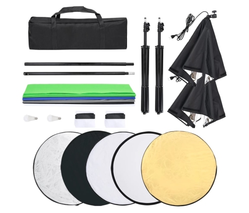 vidaXL fotostudijas komplekts – gaismas, fons, reflektori