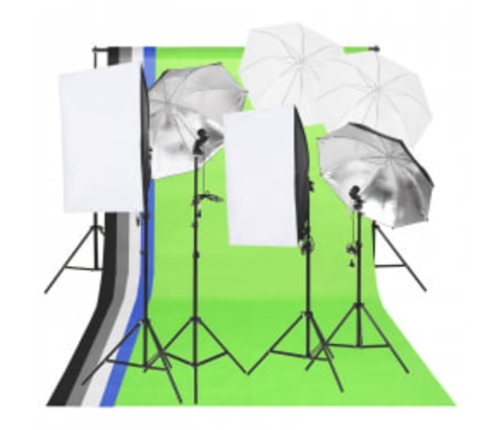 vidaXL fotostudijas komplekts – gaismas, fons, reflektori