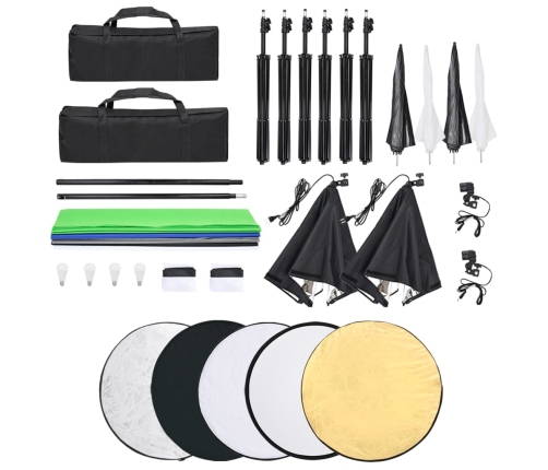 vidaXL fotostudijas komplekts – gaismas, fons, reflektori