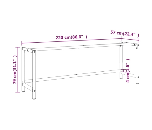 vidaXL darbagalda rāmis, 220x57x79cm, matēts, melns ar sarkanu, metāls