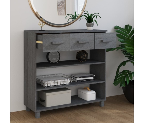 vidaXL konsoles galds HAMAR, pelēks, 90x35x90 cm, priedes masīvkoks
