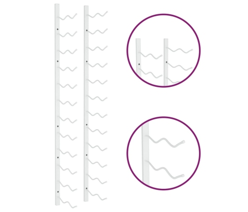 vidaXL sienas vīna pudeļu plaukts 24 pudelēm, balts, dzelzs