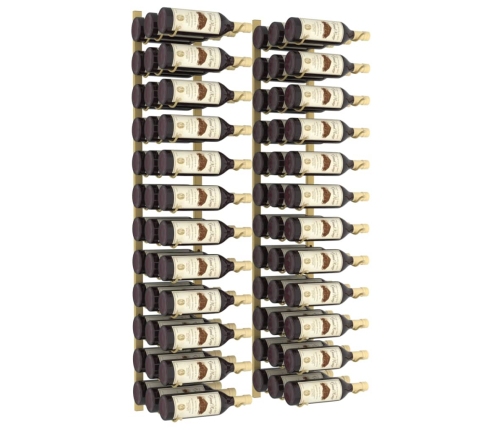 vidaXL sienas vīna pudeļu plaukts 36 pudelēm, 2 gab., zeltaina dzelzs