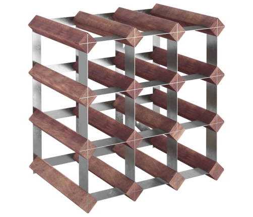 vidaXL vīna pudeļu plaukts 12 pudelēm, brūns priedes masīvkoks