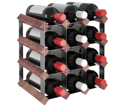 vidaXL vīna pudeļu plaukts 12 pudelēm, brūns priedes masīvkoks