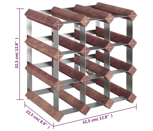 vidaXL vīna pudeļu plaukts 12 pudelēm, brūns priedes masīvkoks
