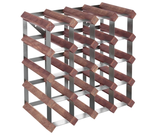 vidaXL vīna pudeļu plaukts 20 pudelēm, brūns priedes masīvkoks