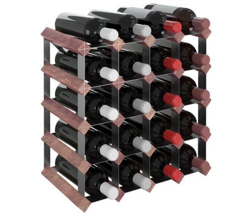 vidaXL vīna pudeļu plaukts 20 pudelēm, brūns priedes masīvkoks