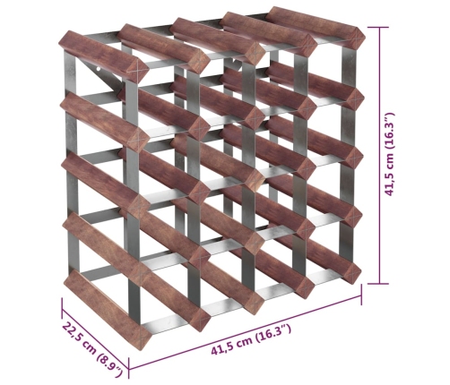 vidaXL vīna pudeļu plaukts 20 pudelēm, brūns priedes masīvkoks
