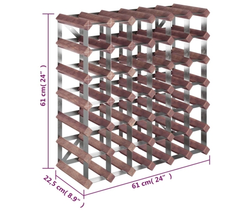vidaXL vīna pudeļu plaukts 42 pudelēm, brūns priedes masīvkoks