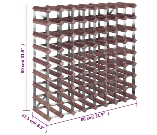 vidaXL vīna pudeļu plaukts 72 pudelēm, brūns priedes masīvkoks