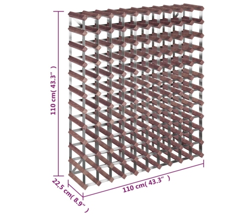 vidaXL vīna pudeļu plaukts 120 pudelēm, brūns priedes masīvkoks