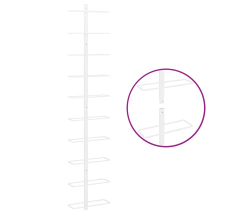 vidaXL vīna pudeļu sienas plaukts 10 pudelēm, balts, metāls