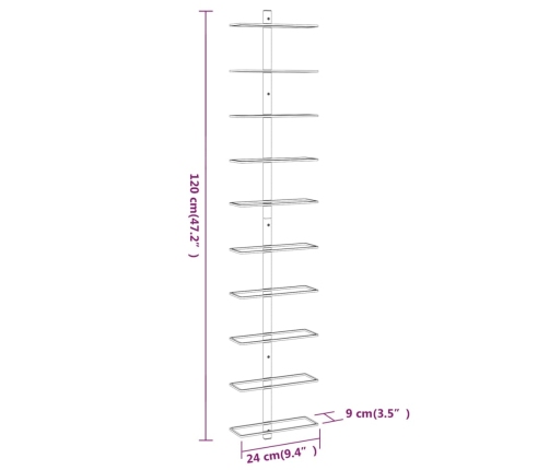 vidaXL vīna pudeļu sienas plaukts 10 pudelēm, balts, metāls