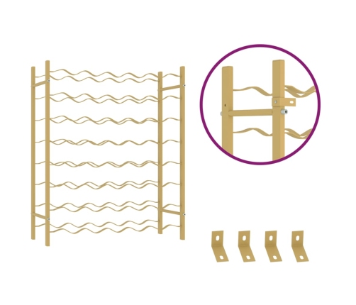 vidaXL vīna pudeļu plaukts, 48 pudelēm, zelta krāsas metāls