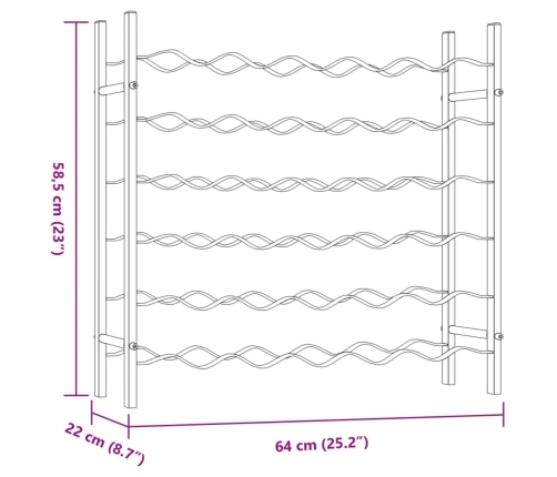 vidaXL vīna pudeļu plaukts, 36 pudelēm, balts metāls