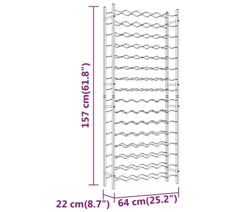 vidaXL vīna pudeļu plaukts, 96 pudelēm, zelta krāsas metāls