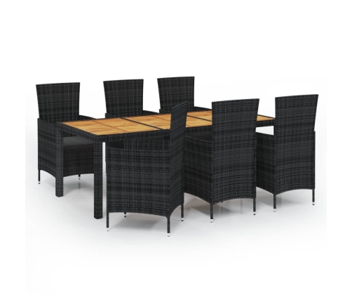 vidaXL 7-daļīgs dārza mēbeļu komplekts, matrači, melna PE rotangpalma