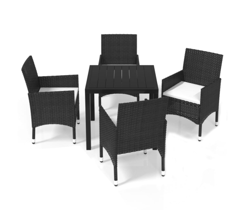 vidaXL 5-daļīgs dārza mēbeļu komplekts ar matračiem, PE pinums, melns